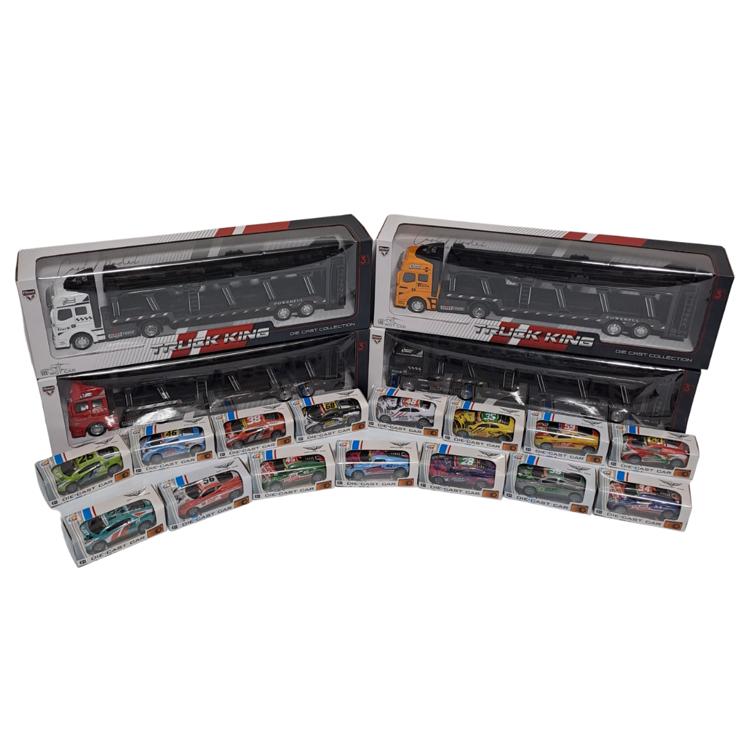 Lorry Carrier and Four Random Toy Racing Cars Bundle