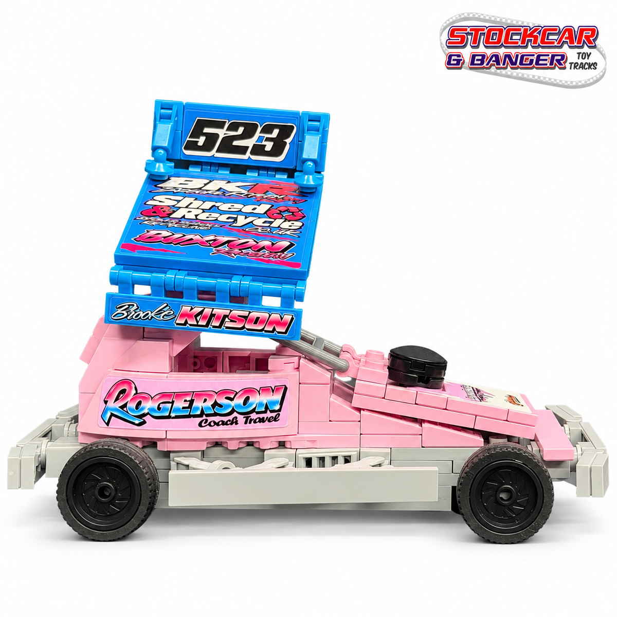 BriSCA F1 523 brick building kit, side view 2