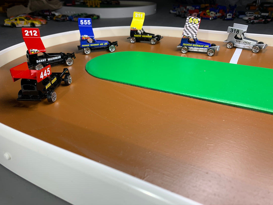 The shale wing Brisca F1 stock car models look great on our toy shale tracks!