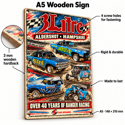 3 Litre A5 wooden retro sign – 3 mm wooden hardback and four screw holes