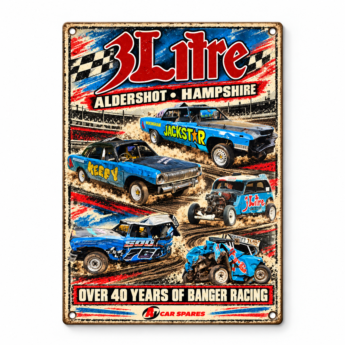 3 Litre A5 wooden retro sign – front view on white background