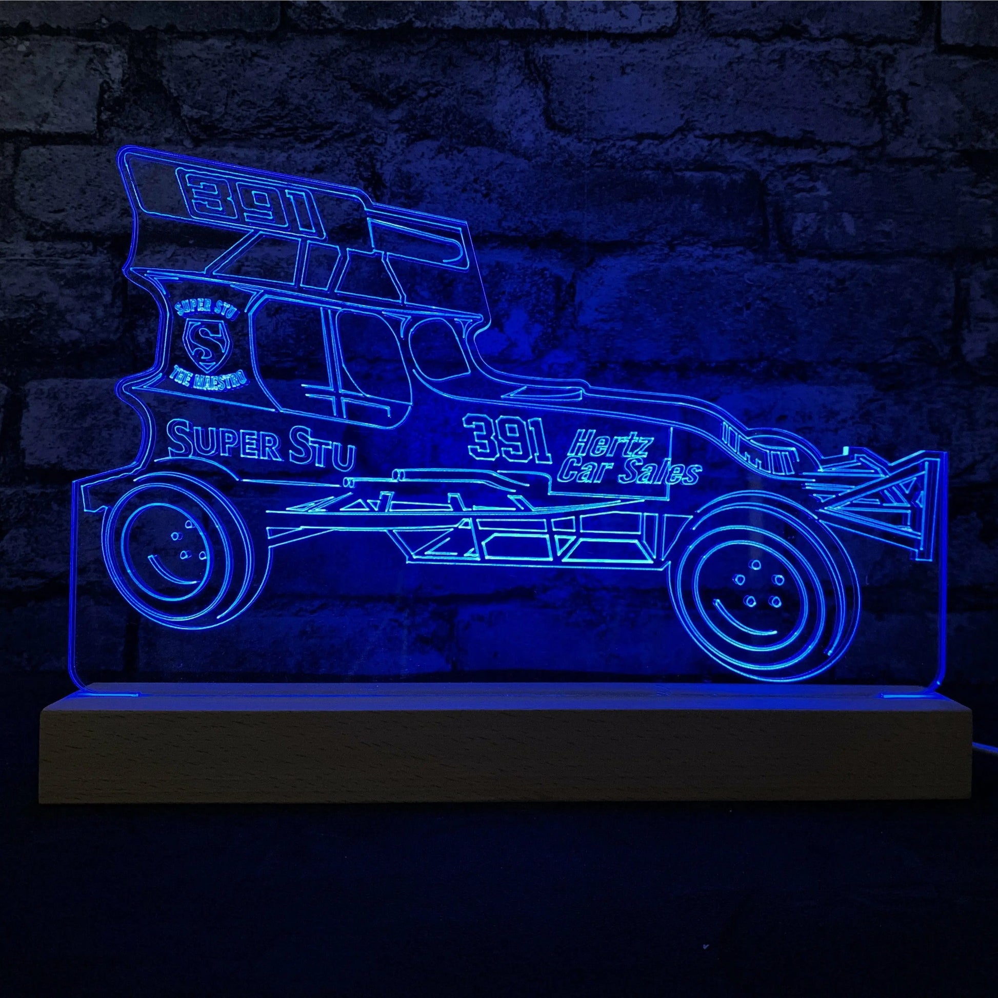 #391 Super Stu - 'The Maestro' Night Light - Stu Smith Hertz Car - Night Light - Stock Car & Banger Toy Tracks