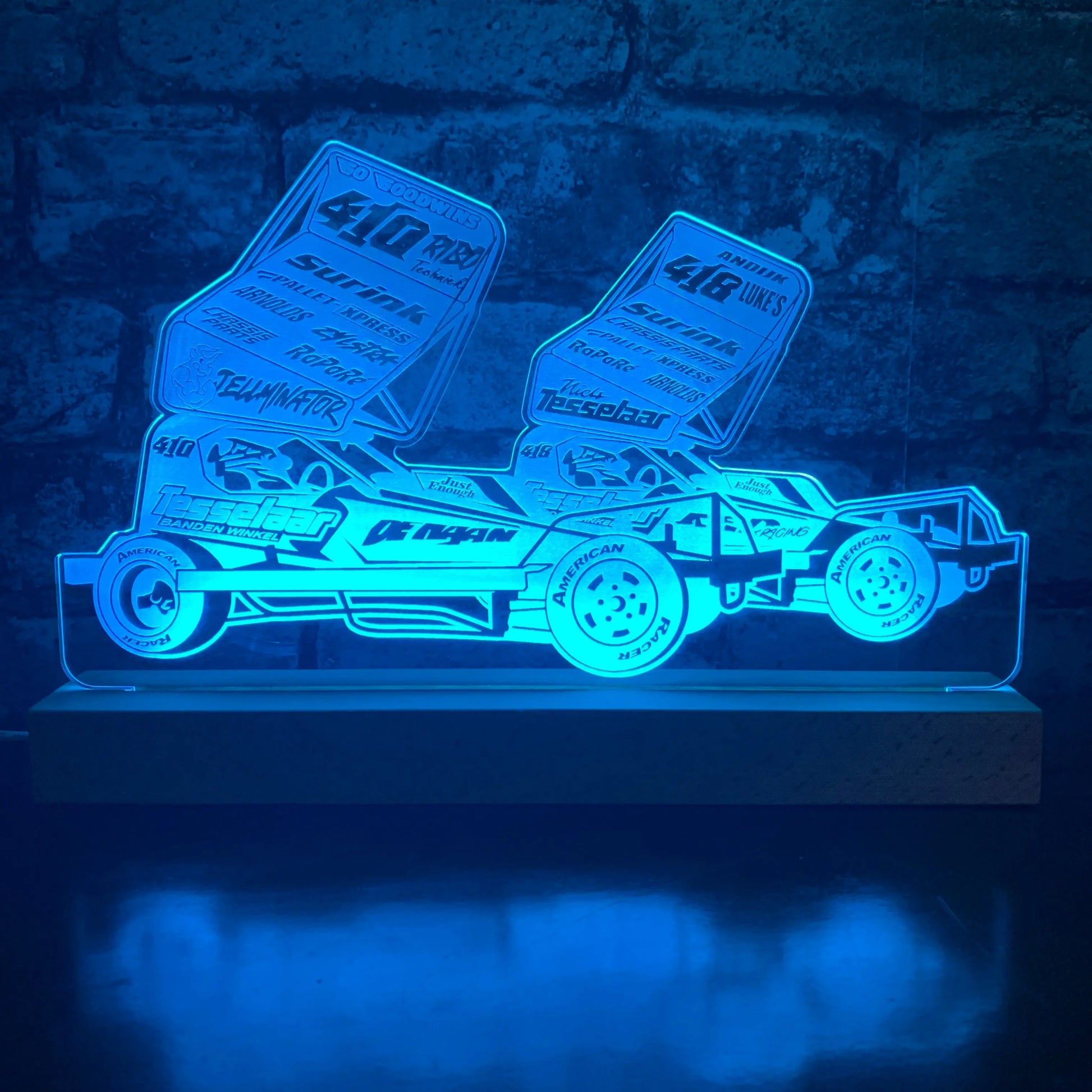 #410 & #418 Tesselar Brisca F1 Night Light - Large Wooden Base - Night Light - Stock Car & Banger Toy Tracks