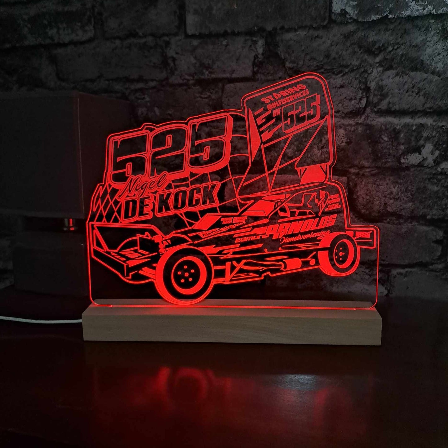 Nigel De Kock #525 Brisca F1 Night Light - Large Wooden Base