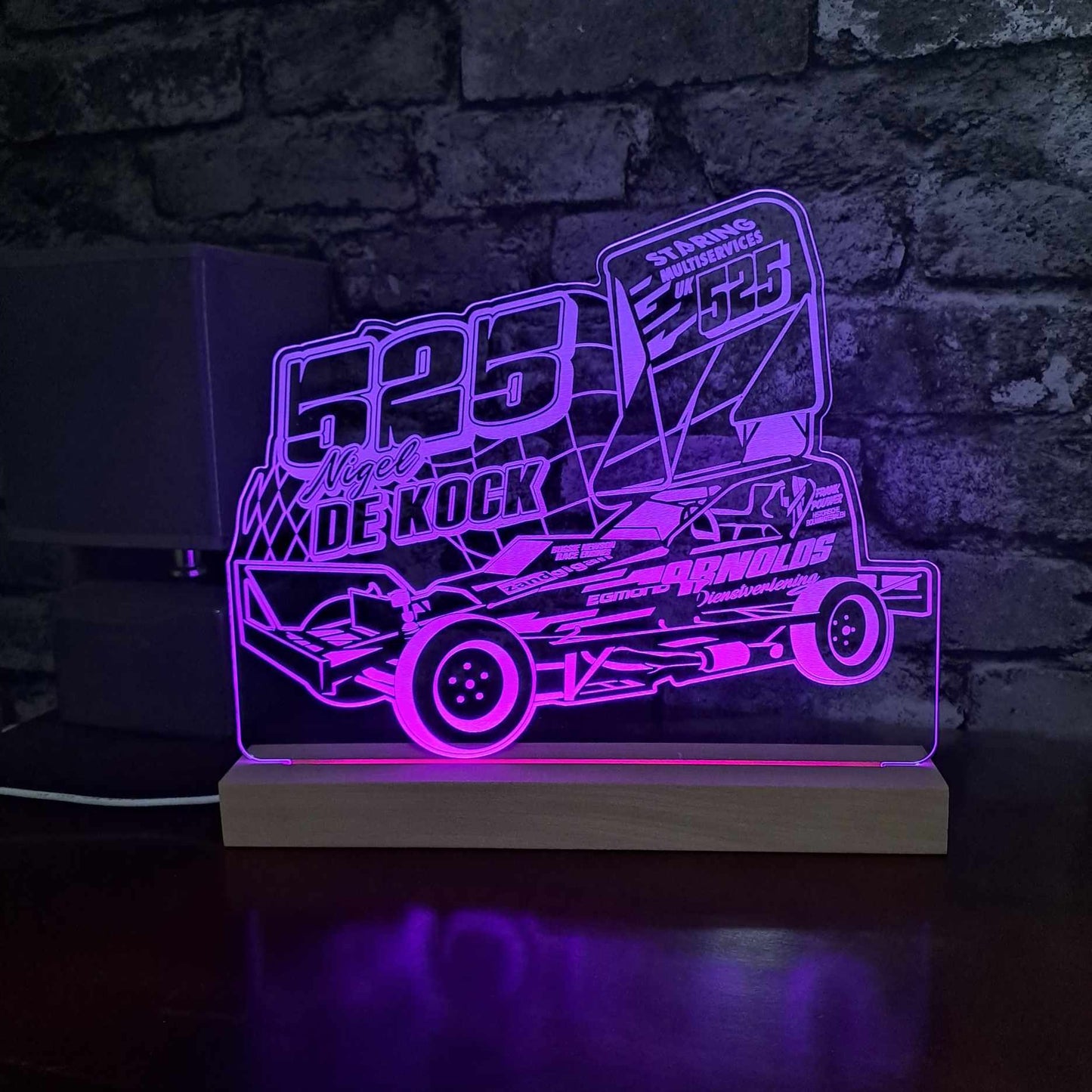 Nigel De Kock #525 Brisca F1 Night Light - Large Wooden Base