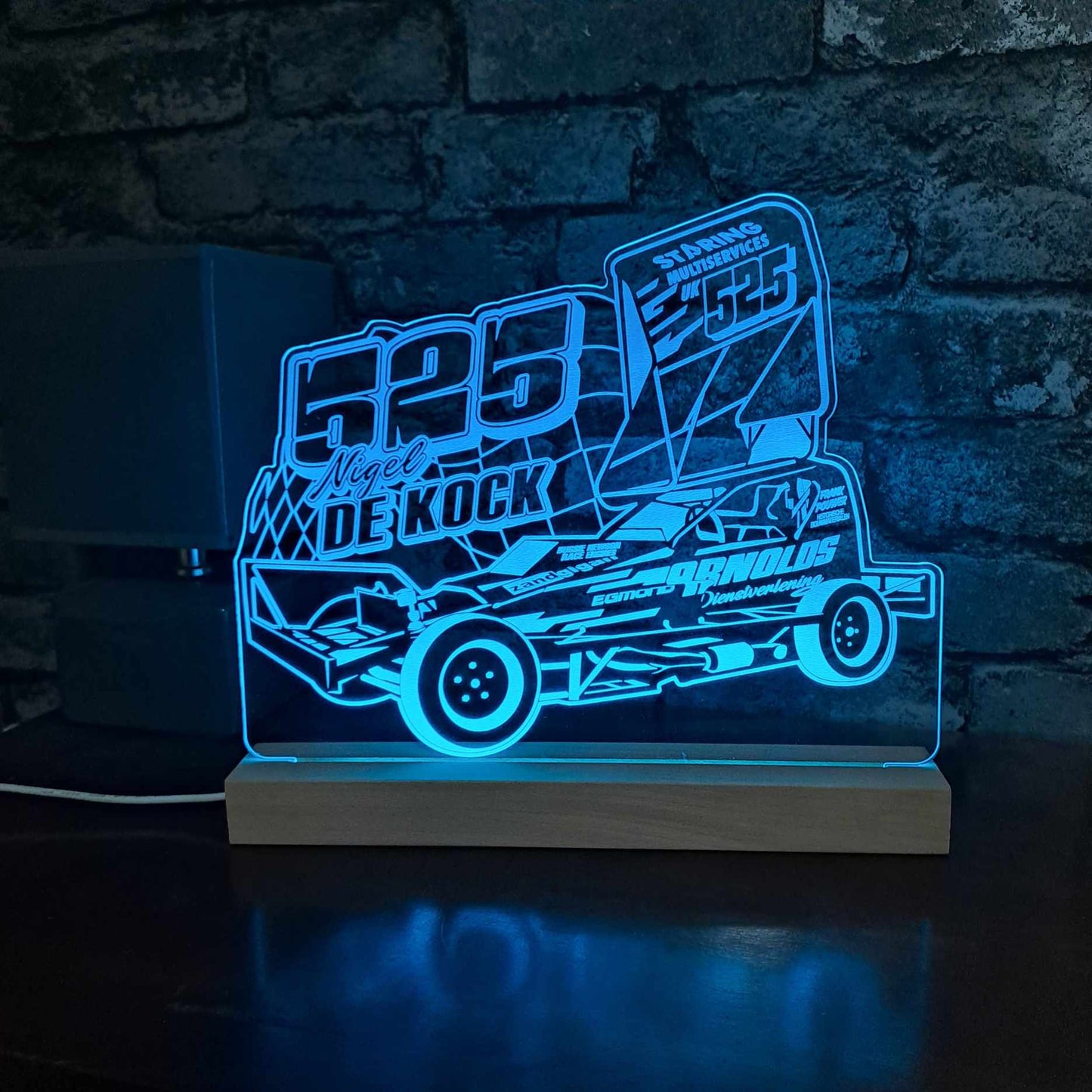 Nigel De Kock #525 Brisca F1 Night Light - Large Wooden Base