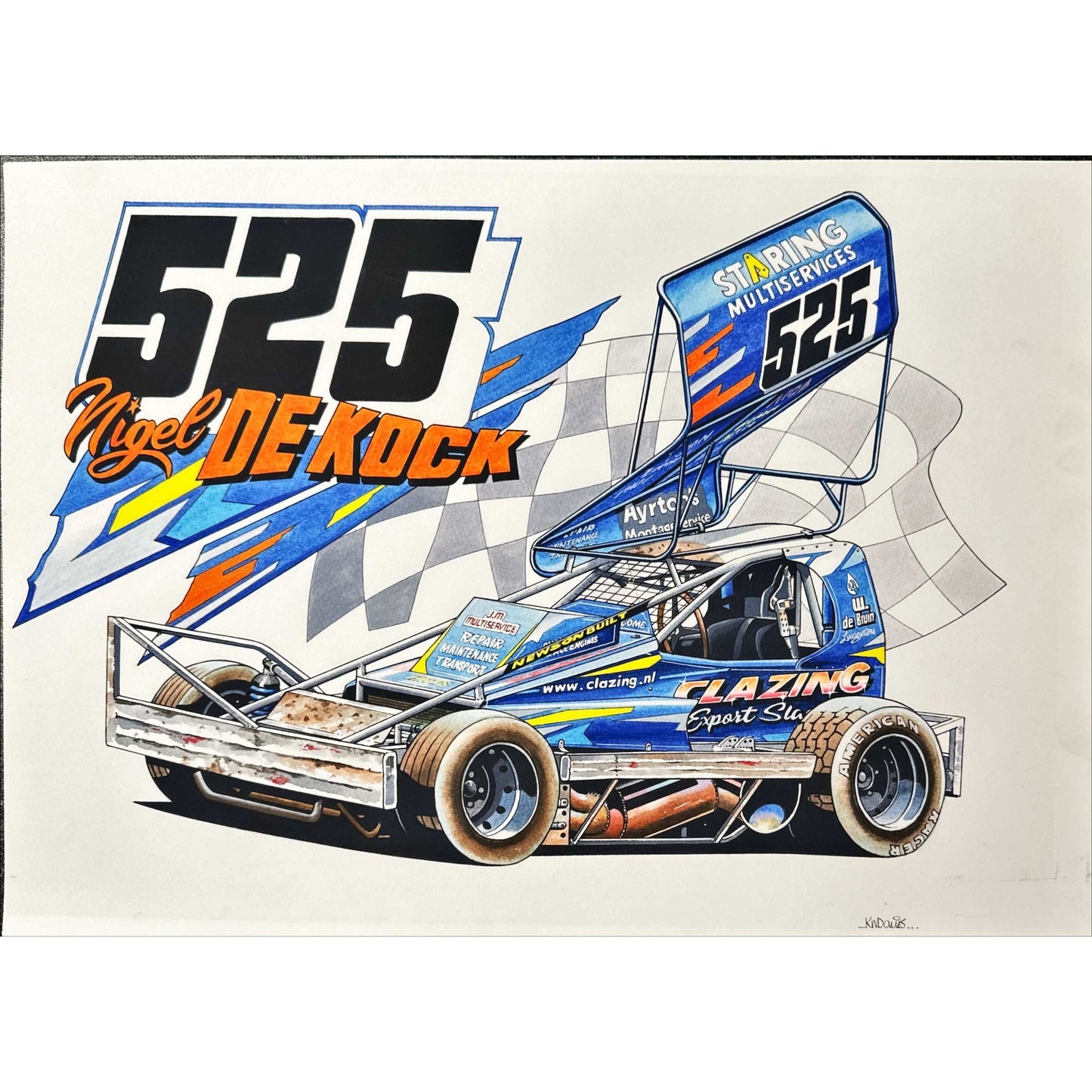 Brisca F1 #525 Nigel De Kock karikatuurafdruk