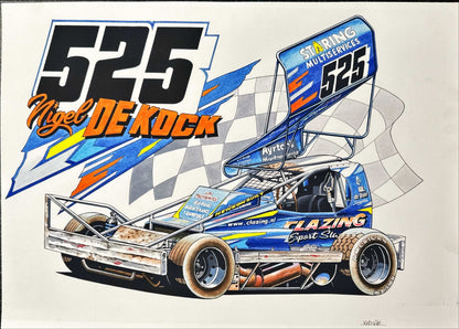 Brisca F1 #525 Nigel De Kock karikatuurafdruk