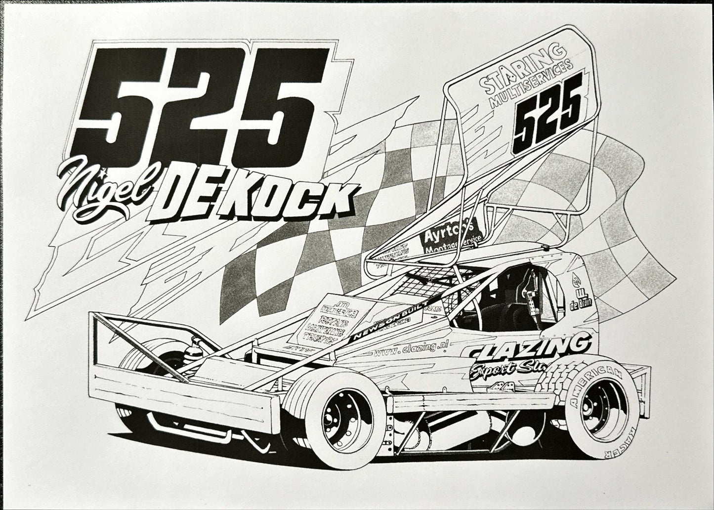 Brisca F1 #525 Nigel De Kock karikatuurafdruk