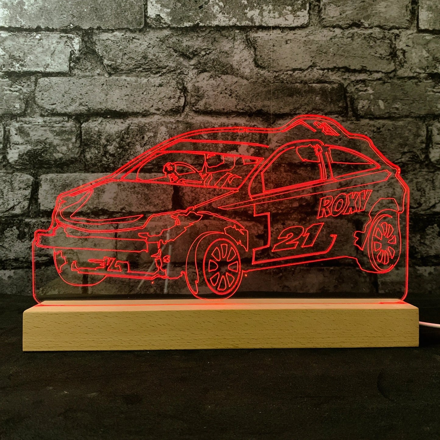 Astra Mk3 Banger Night Light - Large Wooden Base - Night Lights & Ambient Lighting - Stock Car & Banger Toy Tracks