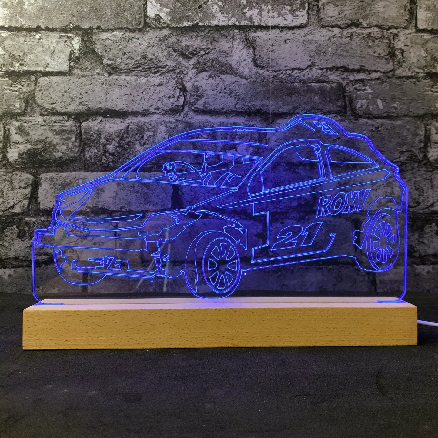 Astra Mk3 Banger Night Light - Large Wooden Base - Night Lights & Ambient Lighting - Stock Car & Banger Toy Tracks