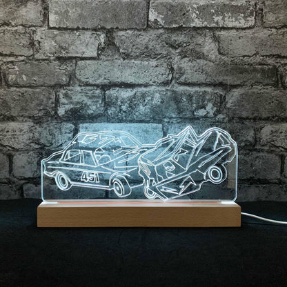 Banger Crash Night Light - Large Wooden Base - Night Lights & Ambient Lighting - Stock Car & Banger Toy Tracks