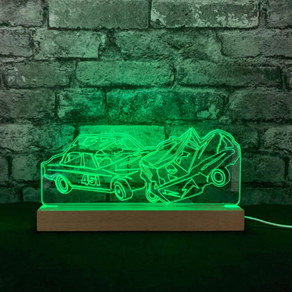 Banger Crash Night Light - Large Wooden Base - Night Lights & Ambient Lighting - Stock Car & Banger Toy Tracks