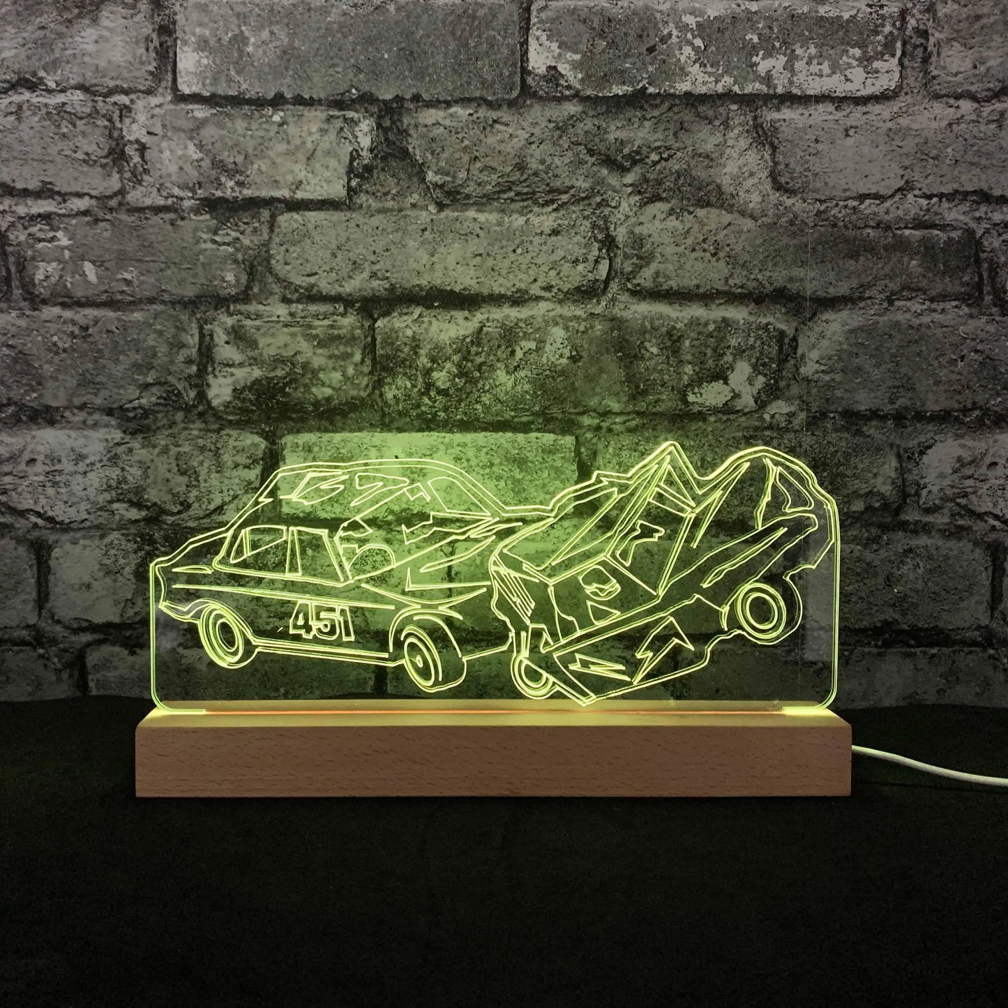 Banger Crash Night Light - Large Wooden Base - Night Lights & Ambient Lighting - Stock Car & Banger Toy Tracks