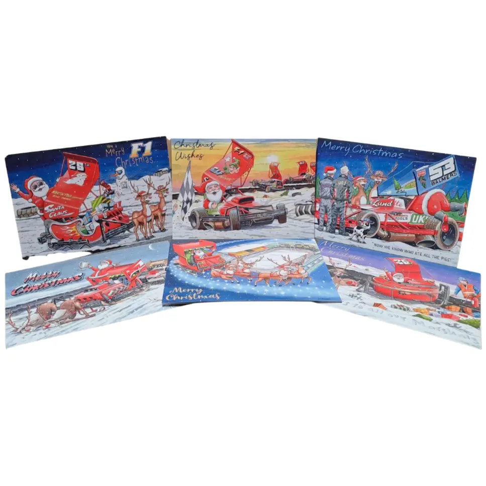 Brisca Formula 1 Christmas Cards Set of 6  Christmas Cards Stock Car & Banger Toy Tracks