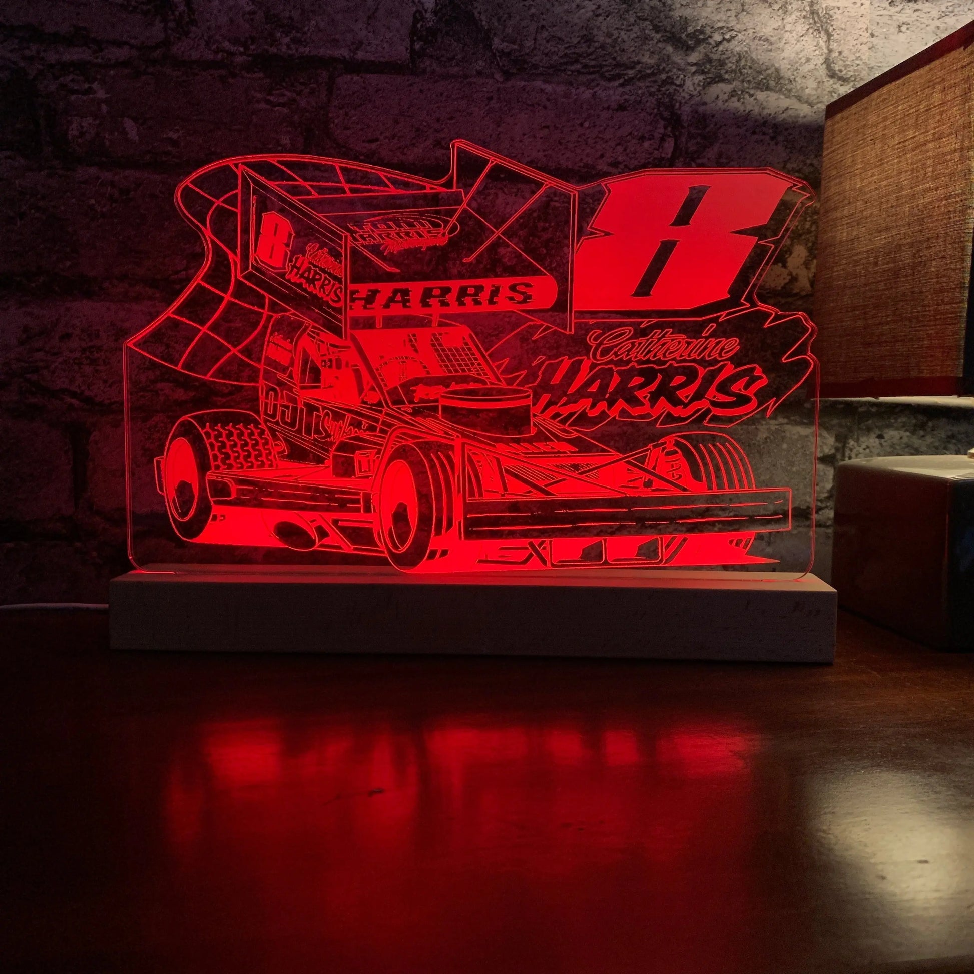 Catherine Harris #8 Brisca F1 Night Light - Large Wooden Base - Night Light - Stock Car & Banger Toy Tracks