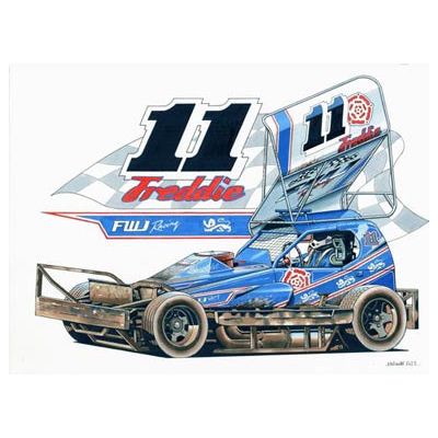 Brisca F1 #11 Freddie Flintoff karikatuur afdrukken