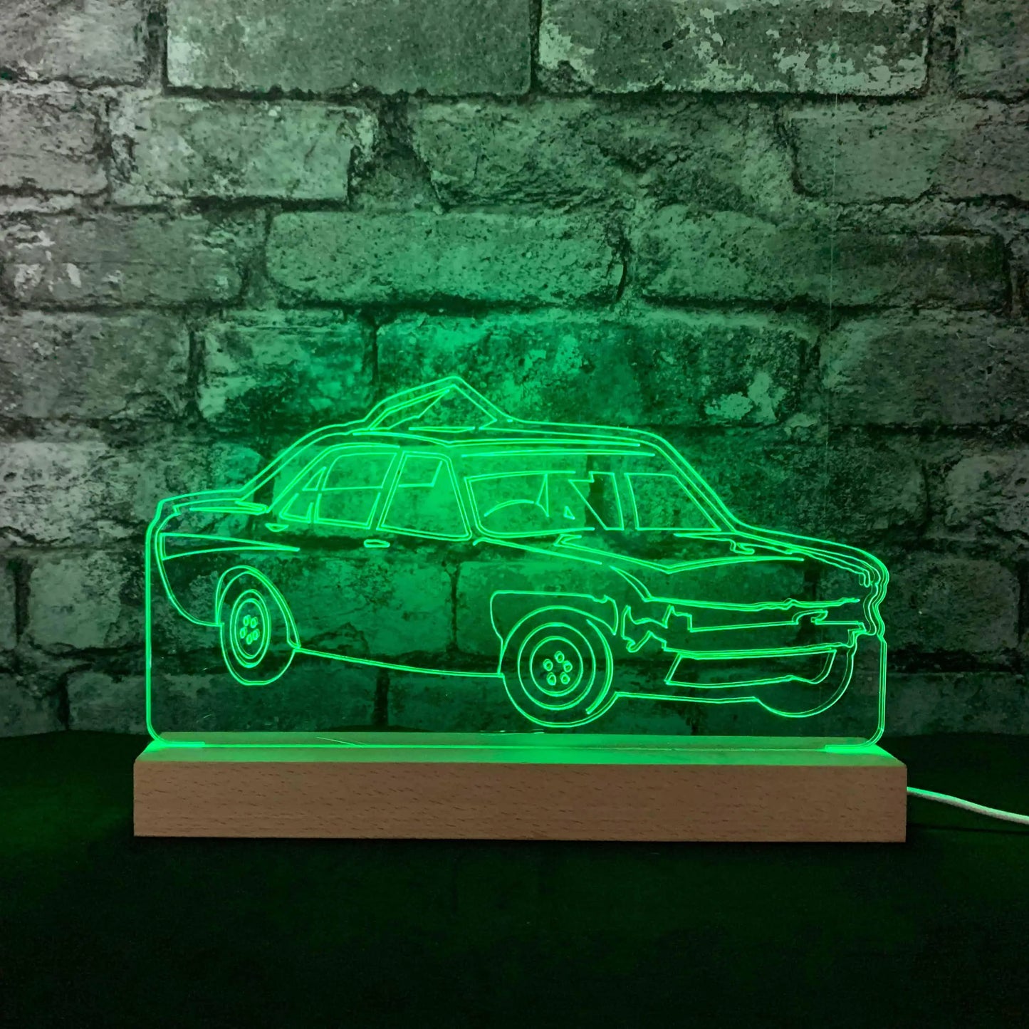 Granada Drift Banger Night Light - Large Wooden Base - Night Lights & Ambient Lighting - Stock Car & Banger Toy Tracks