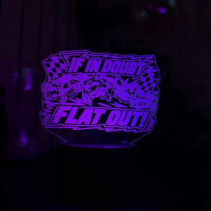 If In Doubt Flat Out LED night light purple glow with laser engraved banger crash scene