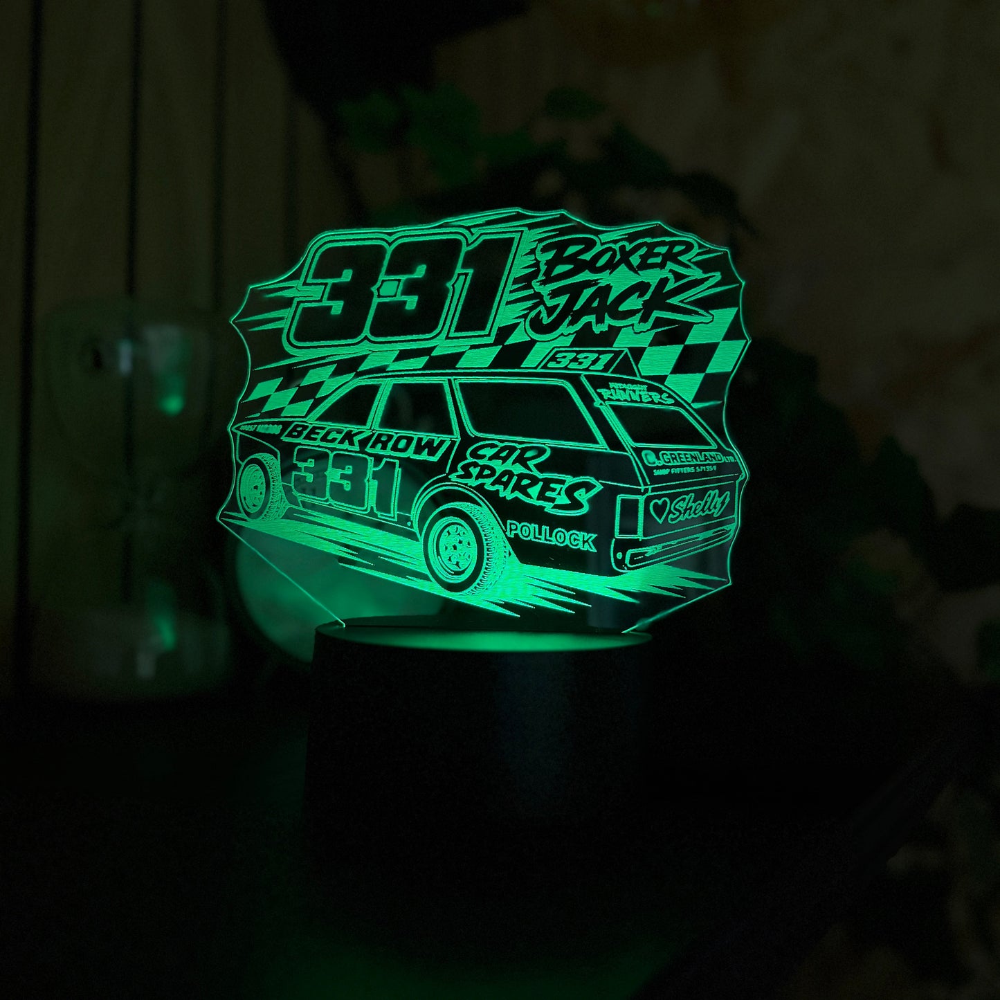 Boxer Jack 331 Jason Jackson unlimited banger LED night light glowing green on black base