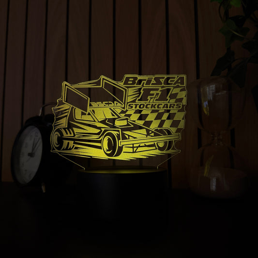 Brisca F1 Stockcars shale wing LED night light cyan colour showing full car and lettering detail