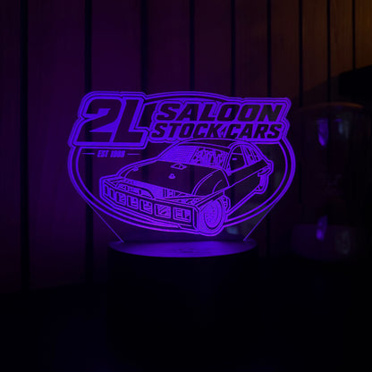 2L Saloon Stock Cars personalised LED night light purple glow