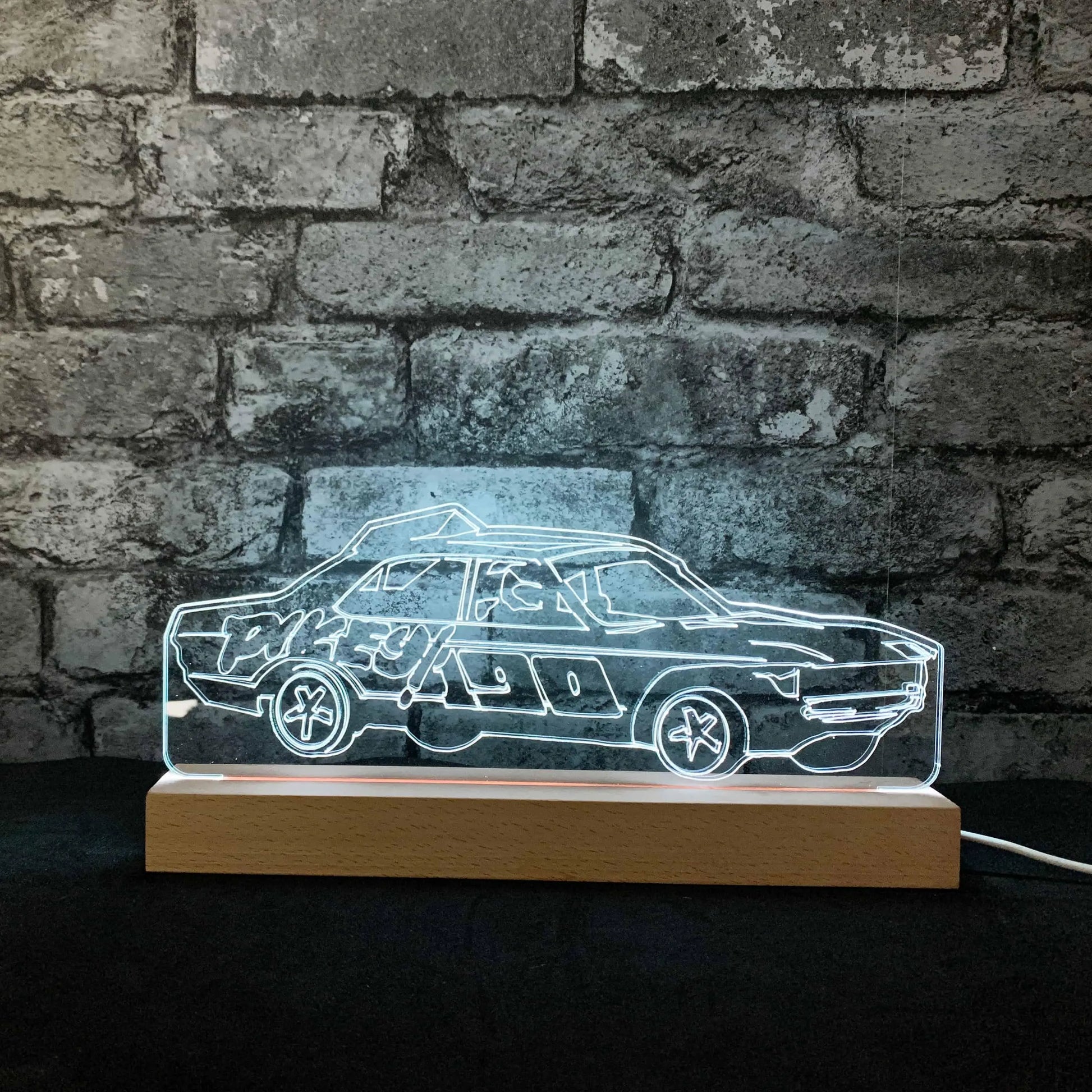 Pikey Banger Night Light - Large Wooden Base - Night Lights & Ambient Lighting - Stock Car & Banger Toy Tracks