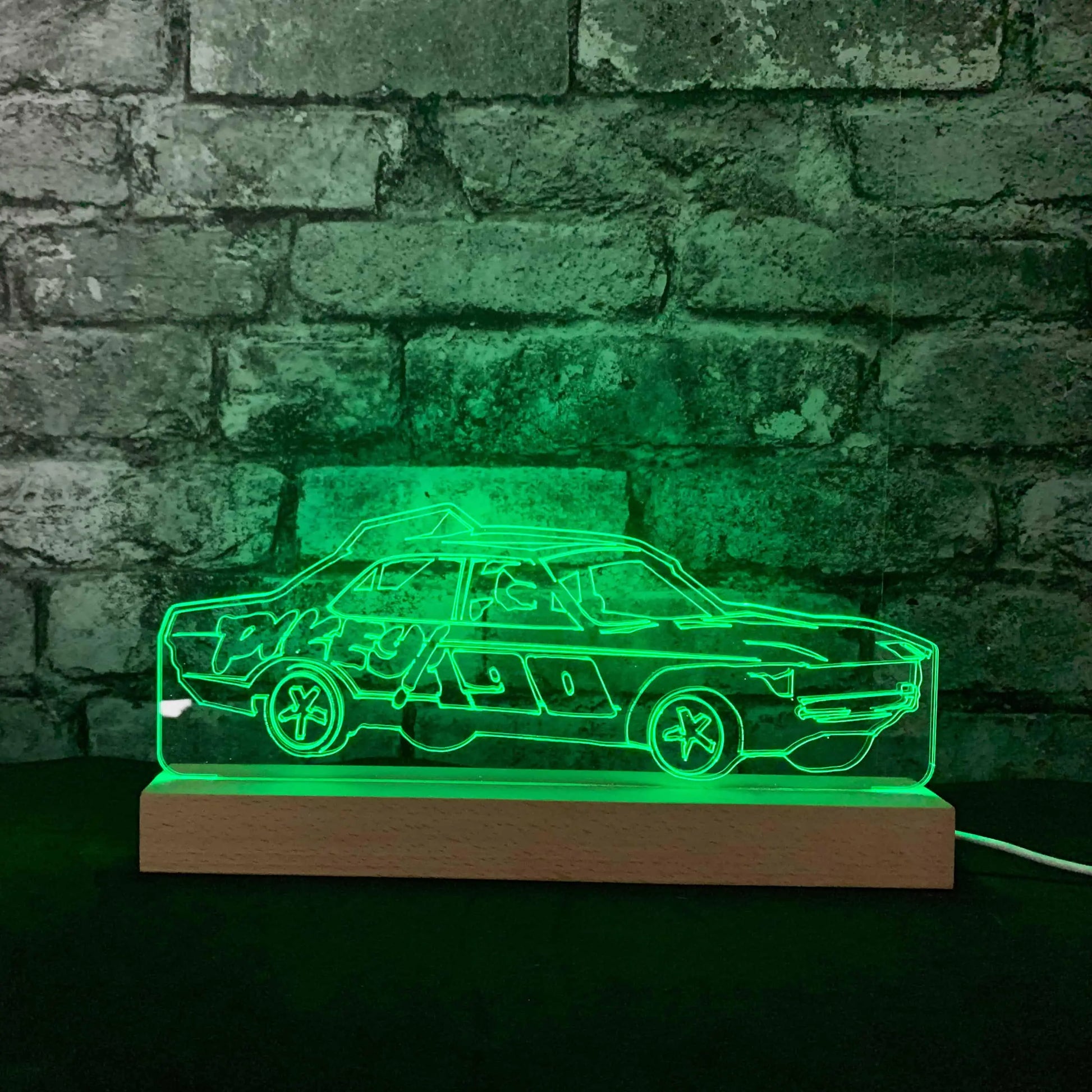 Pikey Banger Night Light - Large Wooden Base - Night Lights & Ambient Lighting - Stock Car & Banger Toy Tracks