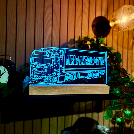 Personalised Scania Lorry with Trailer LED Lamp Night Light