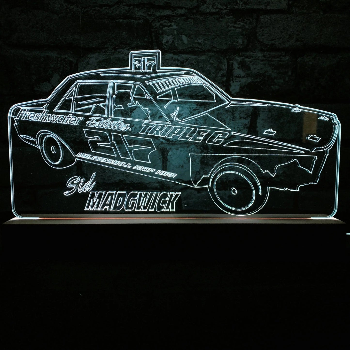 Sid Madgwick #217 - Banger Night Light - Large Wooden Base - Night Light - Stock Car & Banger Toy Tracks