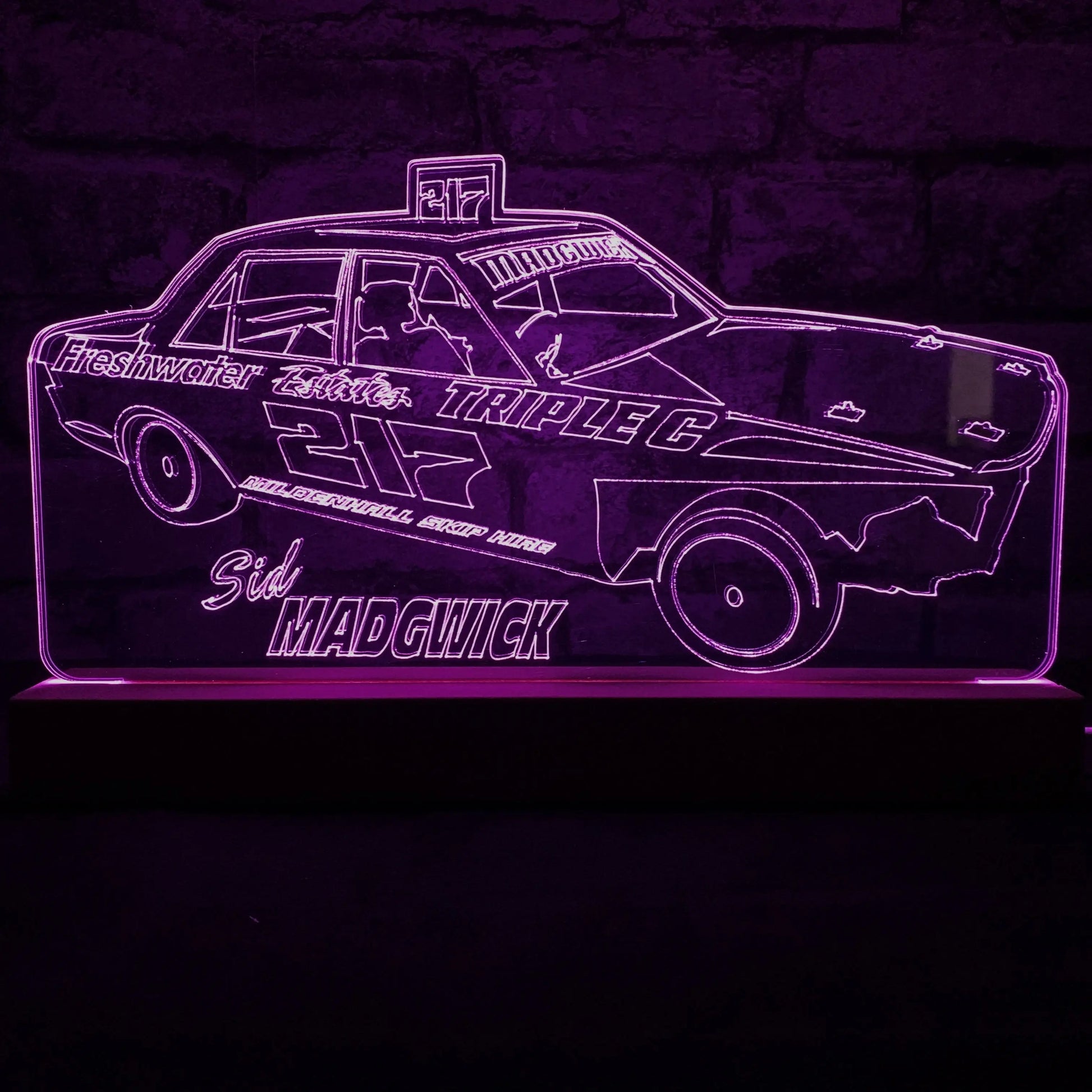 Sid Madgwick #217 - Banger Night Light - Large Wooden Base - Night Light - Stock Car & Banger Toy Tracks