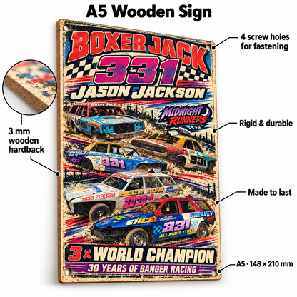 Boxer Jack 331 Jason Jackson A5 wooden retro sign – 3 mm wooden hardback and four screw holes