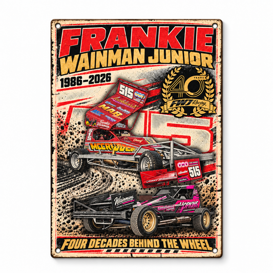 515 Frankie Wainman Junior A5 wooden retro sign – front view on white background
