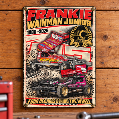 515 Frankie Wainman Junior A5 wooden retro sign – mounted on a workshop wall