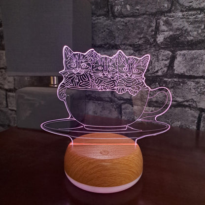 Cute Cats in a Cup LED Lamp Night Light