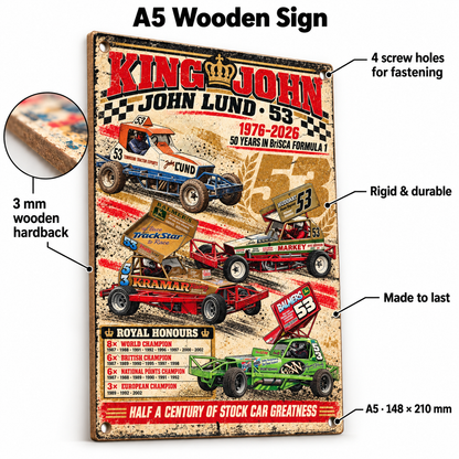 53 John Lund A5 wooden retro sign – 3 mm wooden hardback and four screw holes