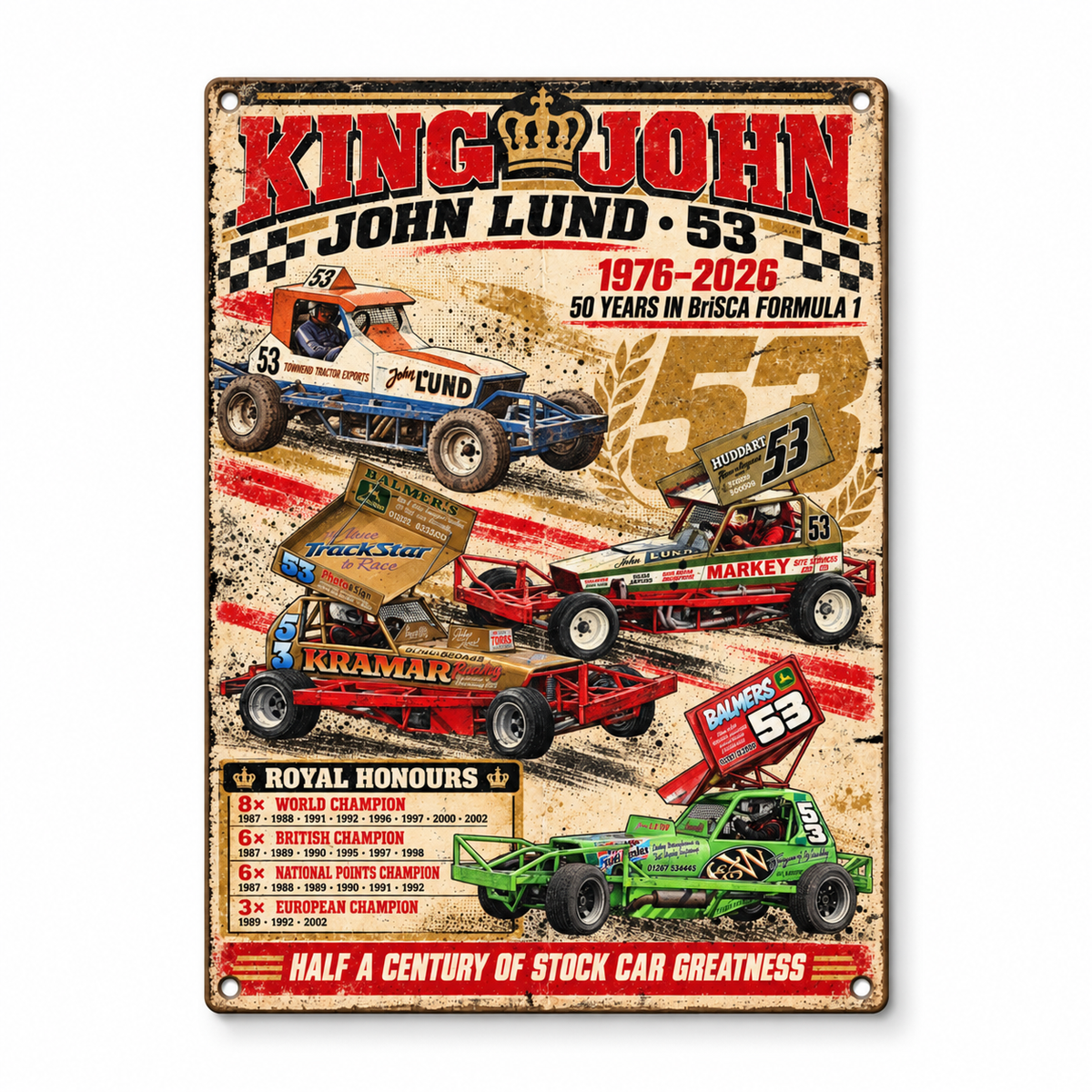 53 John Lund A5 wooden retro sign – front view on white background