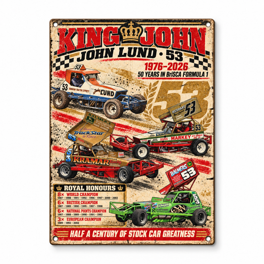 53 John Lund A5 wooden retro sign – front view on white background