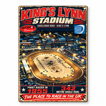 King’s Lynn Stadium A5 wooden retro sign – front view on white background