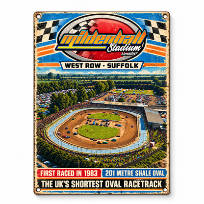 Mildenhall Stadium A5 wooden retro sign – front view on white background