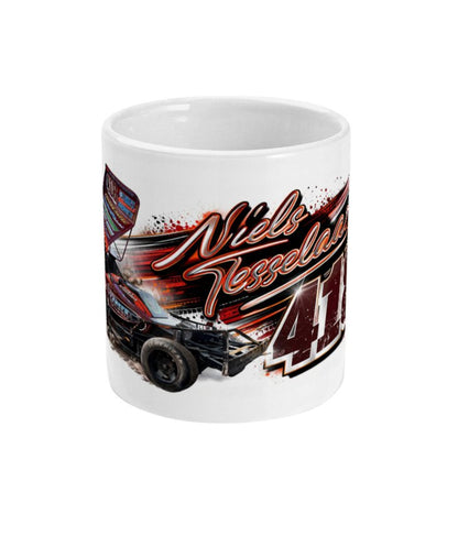 Niels Tesselaar 418 Brisca F1 stock car mug — front view with name and number 418 in red and orange