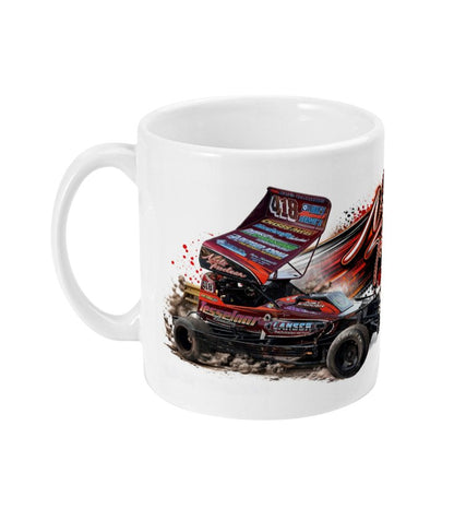 Niels Tesselaar 418 Brisca F1 stock car mug — side view showing dark red car in action on shale