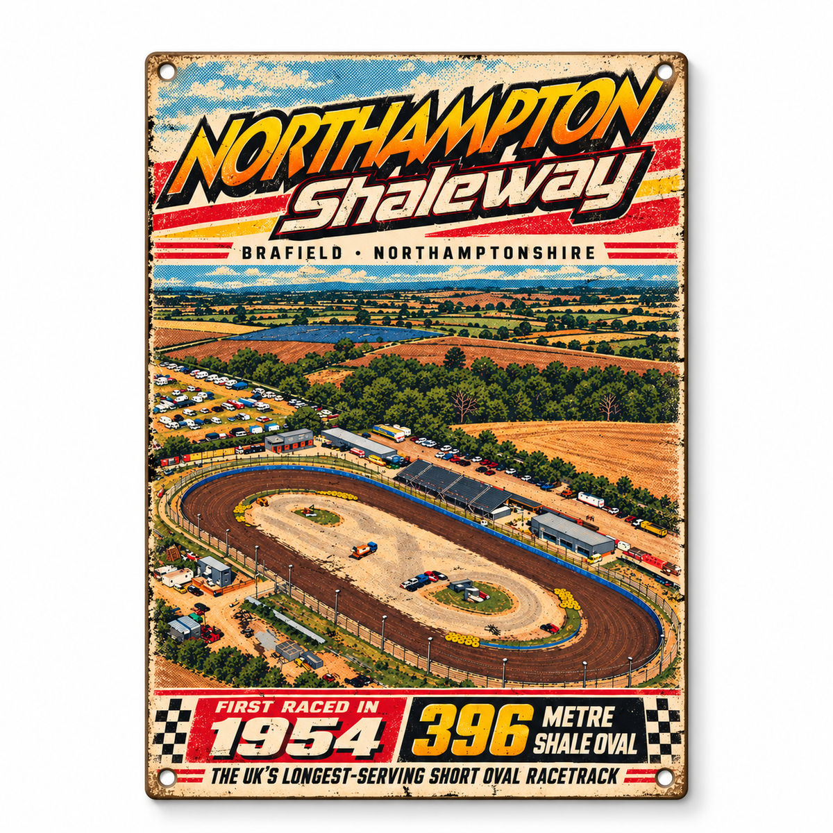 Northampton Shaleway A5 wooden retro sign – front view on white background