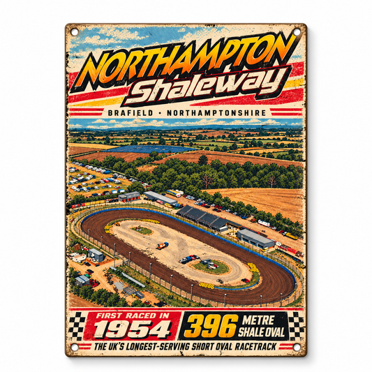 Northampton Shaleway A5 wooden retro sign – front view on white background