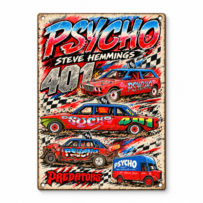 Psycho 401 Steve Hemmings A5 wooden retro sign – front view on white background