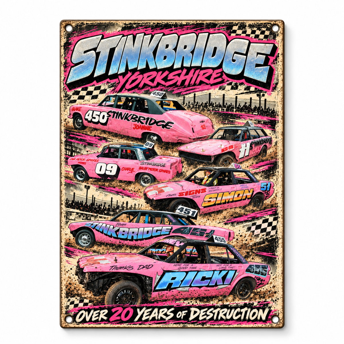 Stinkbridge A5 wooden retro sign – front view on white background