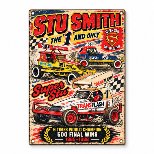 Stu Smith A5 wooden retro sign – front view on white background