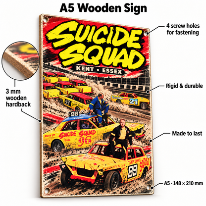 Suicide Squad A5 wooden retro sign – 3 mm wooden hardback and four screw holes
