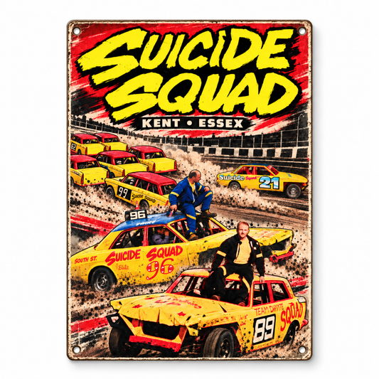 Suicide Squad A5 wooden retro sign – front view on white background