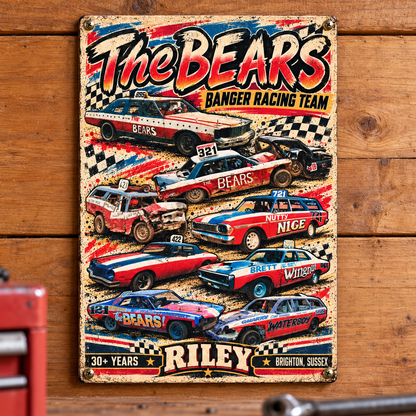 The Bears wooden retro sign mounted on a workshop wall